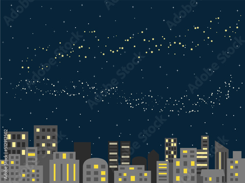 都会の夜　ビルが並ぶ街の夜景