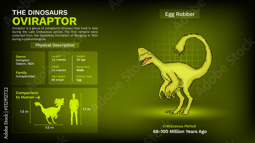 Description and Physical Characteristics of Oviraptor - Vector Illustration