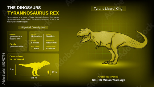 Description and Physical Characteristics of Tyrannosaurus Rex - Vector Illustration