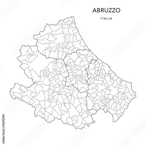 Vector Map of the Geopolitical Subdivisions of the Region of Abruzzo with Provinces and Municipalities (Comuni) as of 2022 - Italy