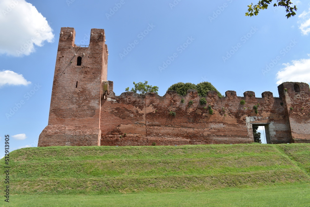 View of the walls of the fortified medieval town of Castelfranco Veneto. Padova, Italy.
