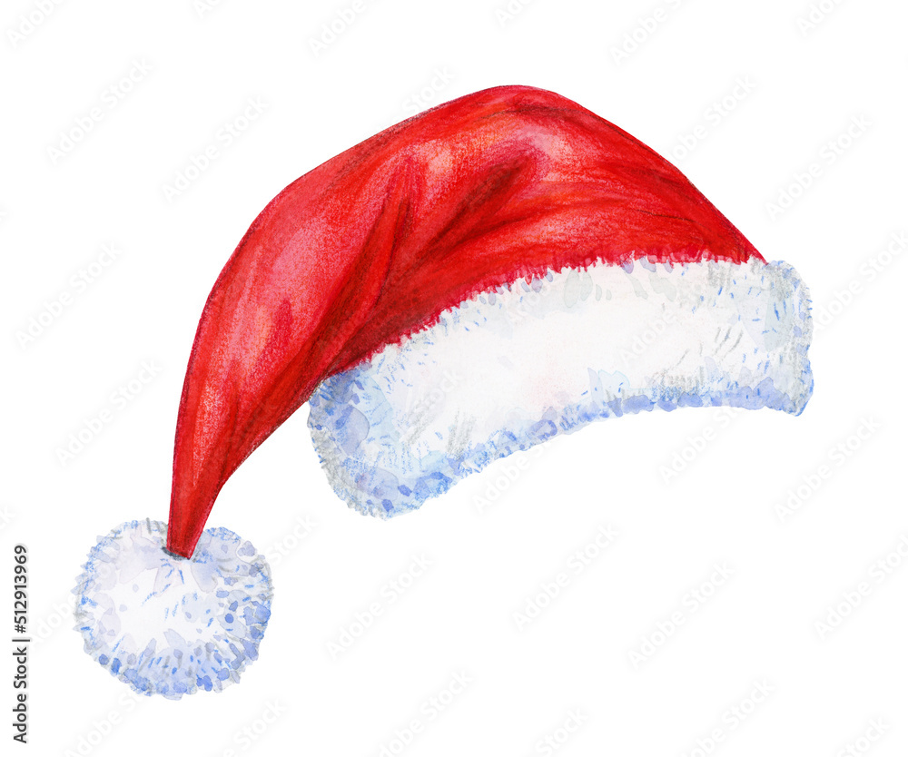 custom made wallpaper toronto digitalRed Santa Claus hat, isolated on white. Watercolor illustration.