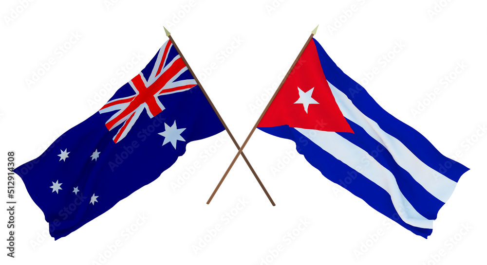 Fototapeta premium Background for designers, illustrators. National Independence Day. Flags Australia and Cuba