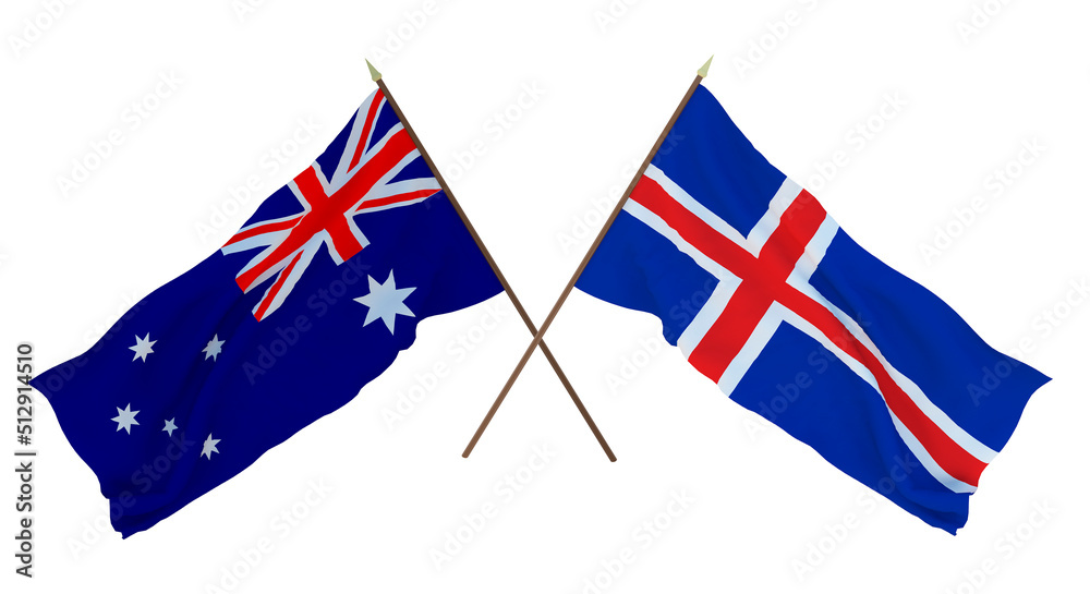 Background for designers, illustrators. National Independence Day. Flags Australia and Iceland