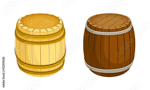 Wooden barrels set. Traditional oak casks for storing liquids vector illustration