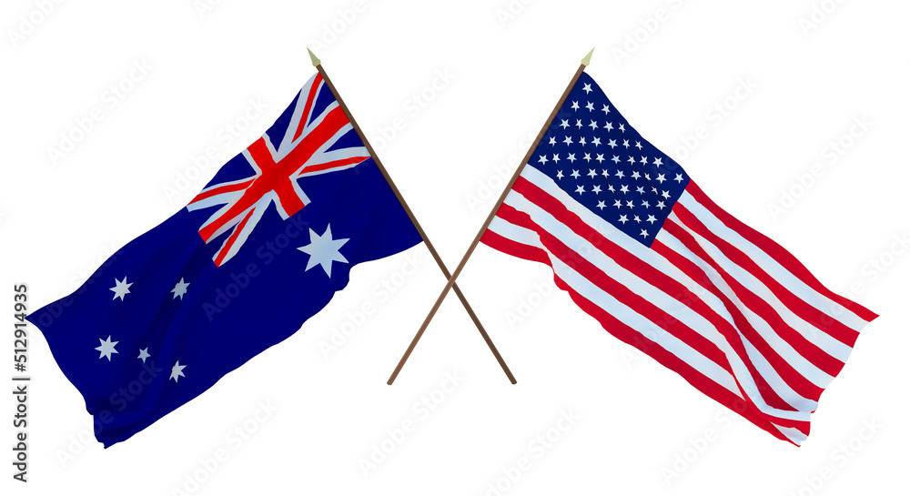 Background for designers, illustrators. National Independence Day. Flags Australia and United States of America. USA Background for designers, illustrators. National Independence Day. Flags Australia and United States of America. USA