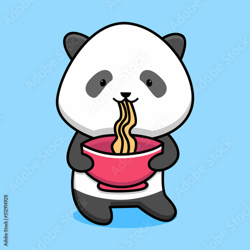 Cute panda eating noodle cartoon design