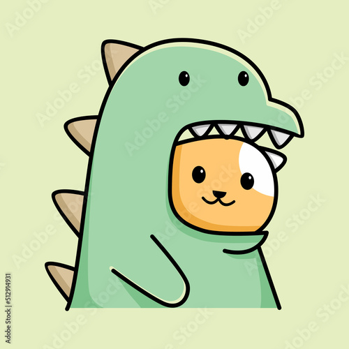 Cute cat with dino costume cartoon design