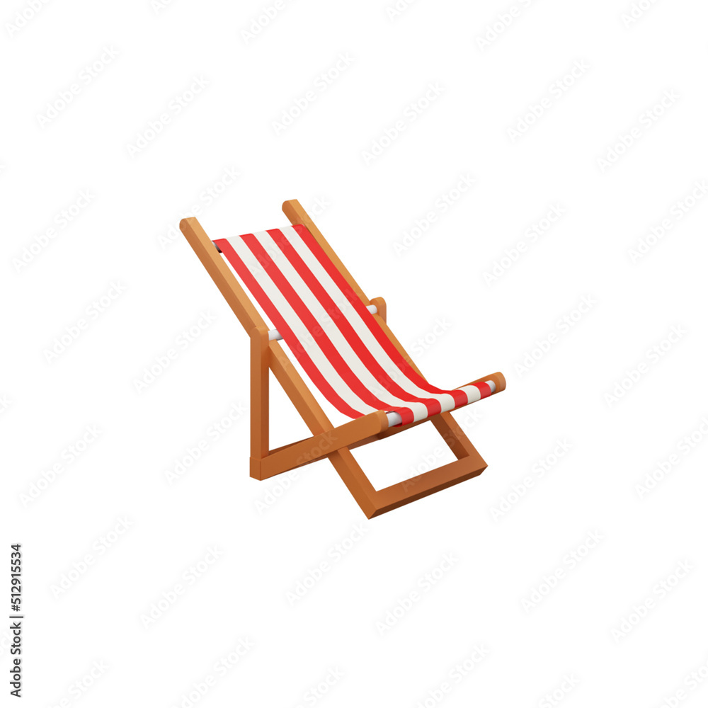 Red And White Folding Beach Chair 3D Icon.