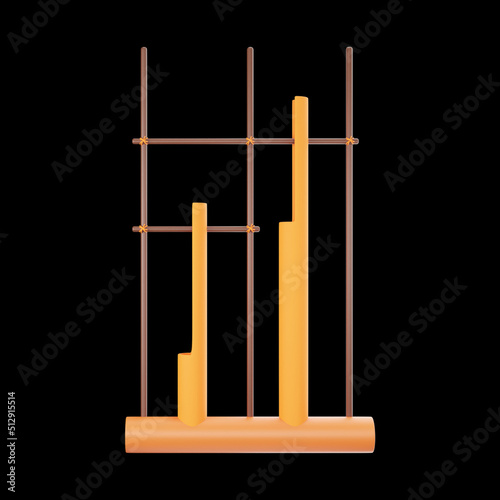 Golden Angklung Musical Instrument 3D Icon On Black Background. photo