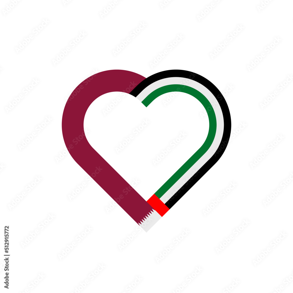 friendship concept. heart ribbon icon of qatari and uae flags. vector illustration isolated on white background