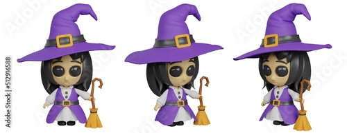 Set of 3D witch for halloween. 3D rendering