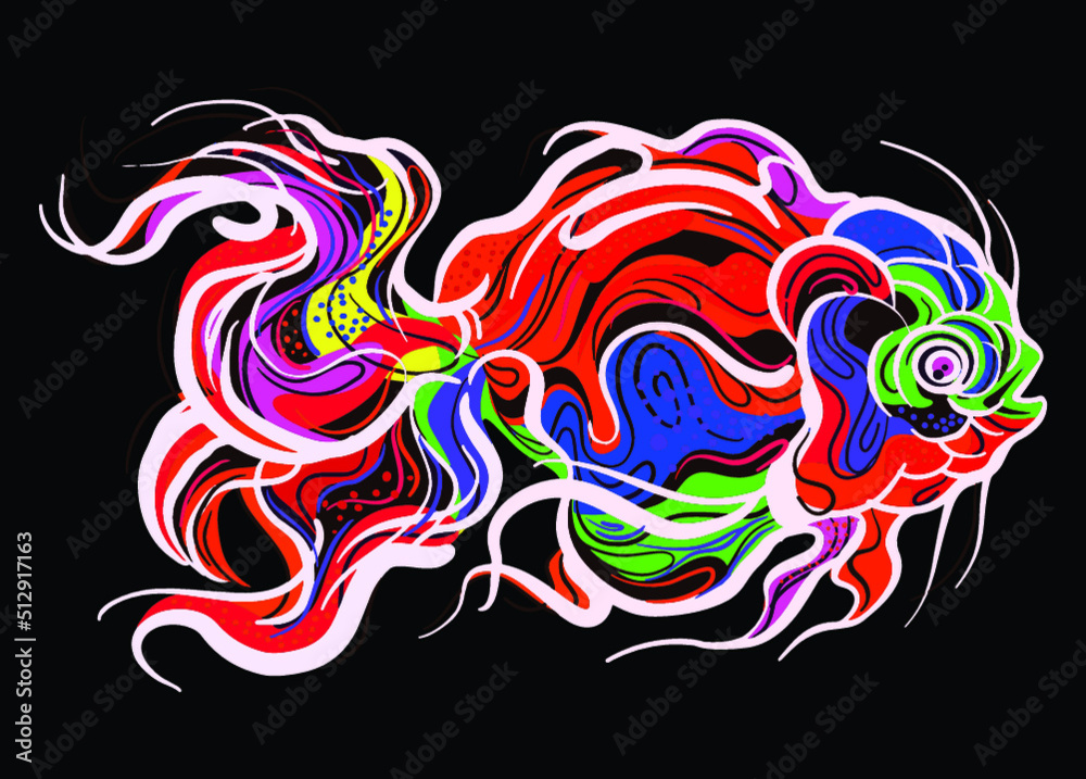 Obraz premium Fish koki brush drawing vector illustration