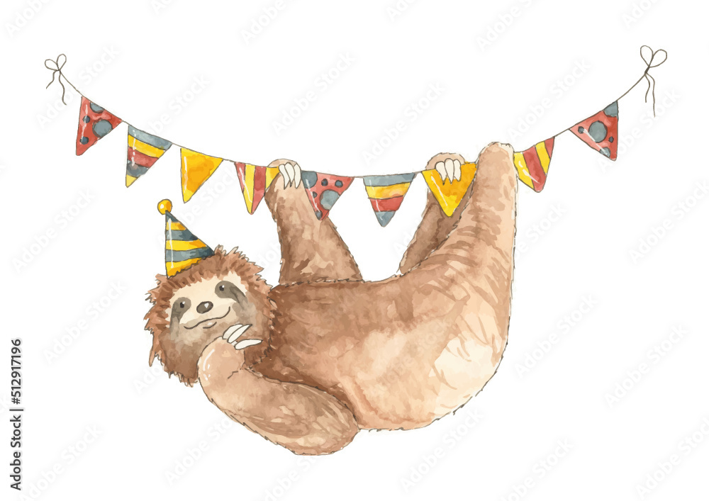 Faultier Geburtstag Party Girlande Watercolor Aquarell Illustration