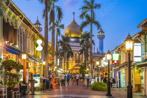 street view of singapore with Masjid Sultan at night