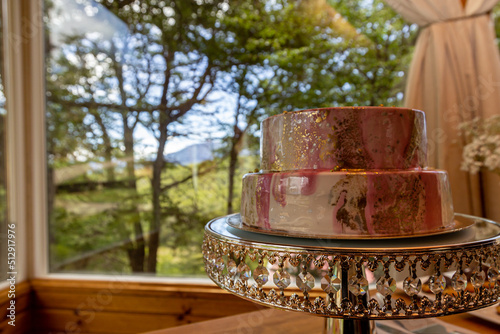 Wedding cake surrounded by nature
