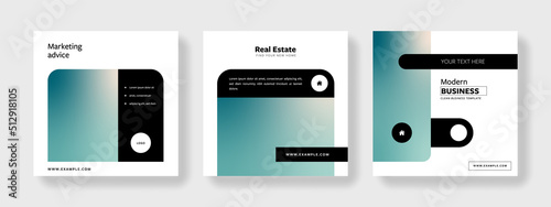 Creative social media layouts, gradient effect, teal color, business vector for instagram and facebook posts, minimal pastel accent, business marketing graphic, product offer