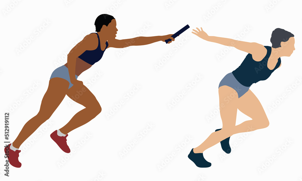 Two female relay team passing the baton