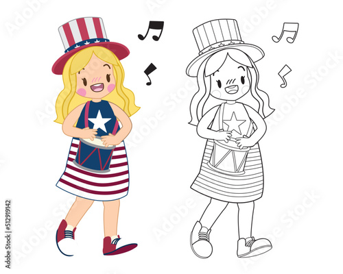 Children's coloring book, celebrating Independence Day in the USA.