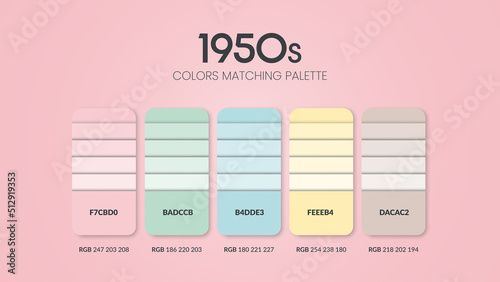 1990s colour schemes ideas. Color Trends combinations and palette guide. Example of table color shades in RGB and HEX.Color swatch for fashion, home, interiors design or cataloque.Colour chart vector.