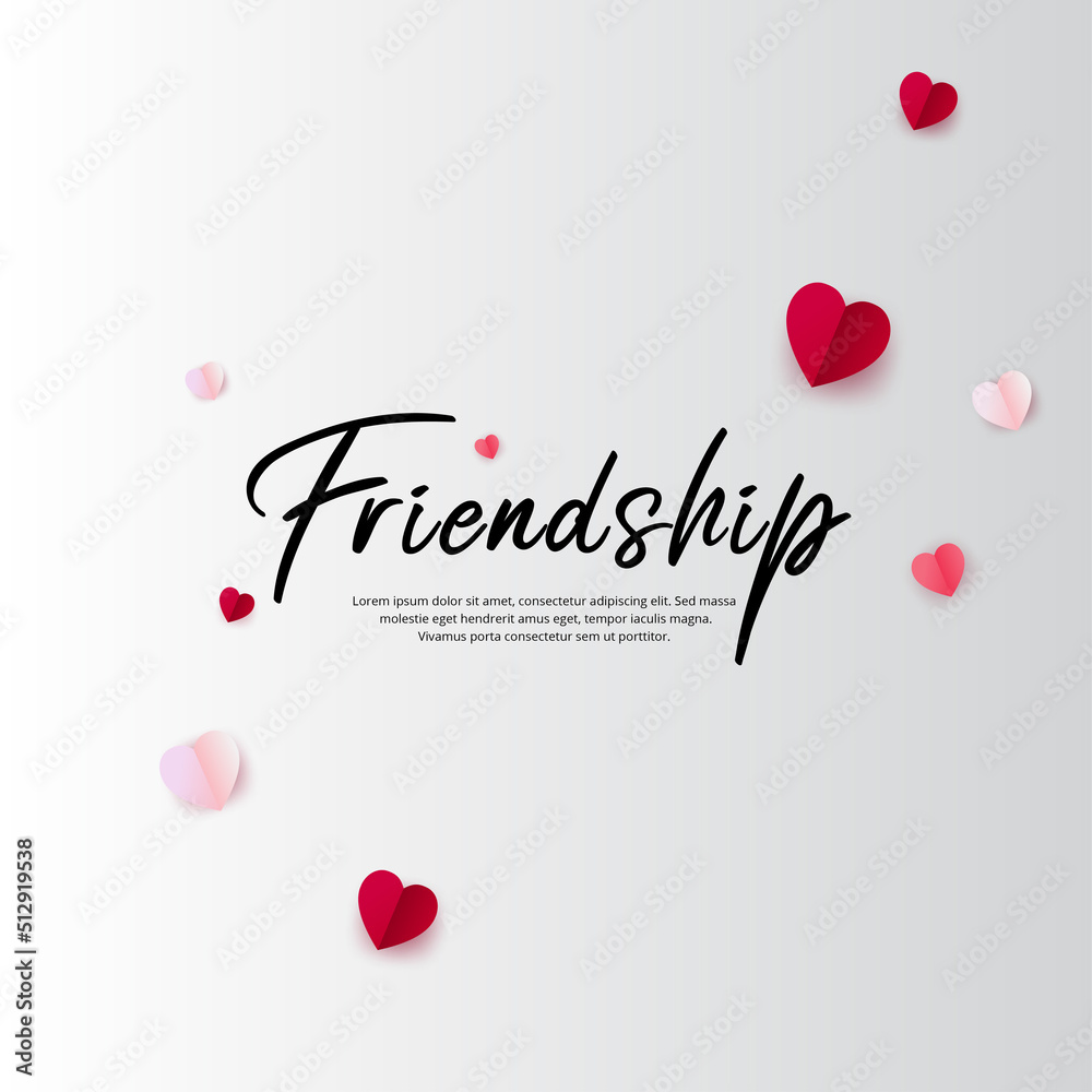 Elegant friendship day lettering design with paper hearts vector illustration