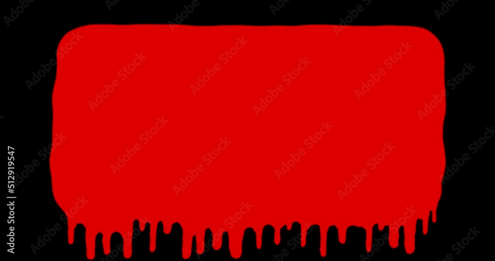 Animated hand drawn doodle red frame with dripping blood effect isolated on black background
