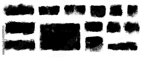 Set of hand drawn black grunge brush strokes, isolated on white background. 
