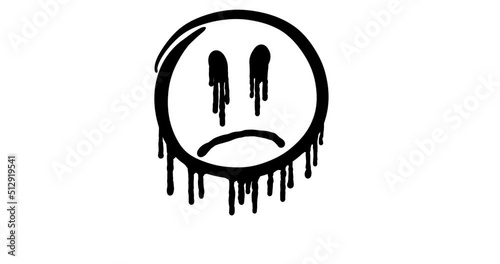 Animated hand drawn happy smiley face turns into sad face isolated on white background