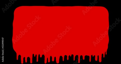 Animated hand drawn doodle red frame with dripping blood effect isolated on black background