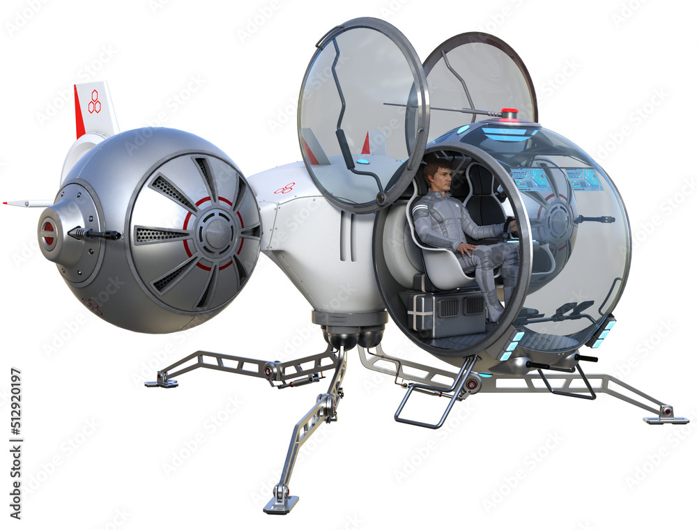 Futuristic pilot sitting in the cabin of Sci-Fi aircraft 3d render. Futuristic pilot sitting in the cabin of Sci-Fi aircraft 3d render.