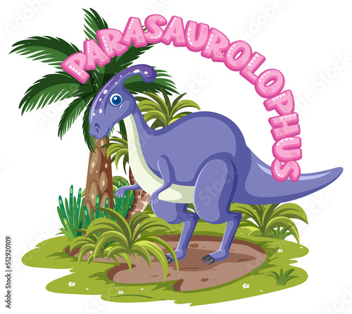 Little cute parasaurolophus dinosaur cartoon character