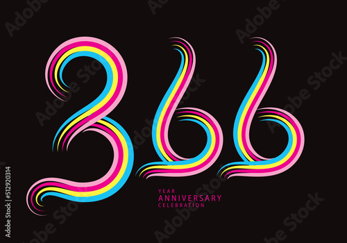 366 number design vector, graphic t shirt, 366 years anniversary celebration logotype colorful line,366th birthday logo, Banner template, logo number elements for invitation card, poster, t-shirt.