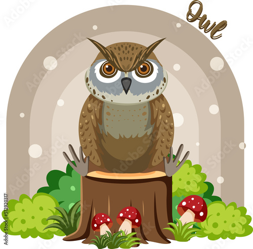 Cute owl bird in cartoon flat style
