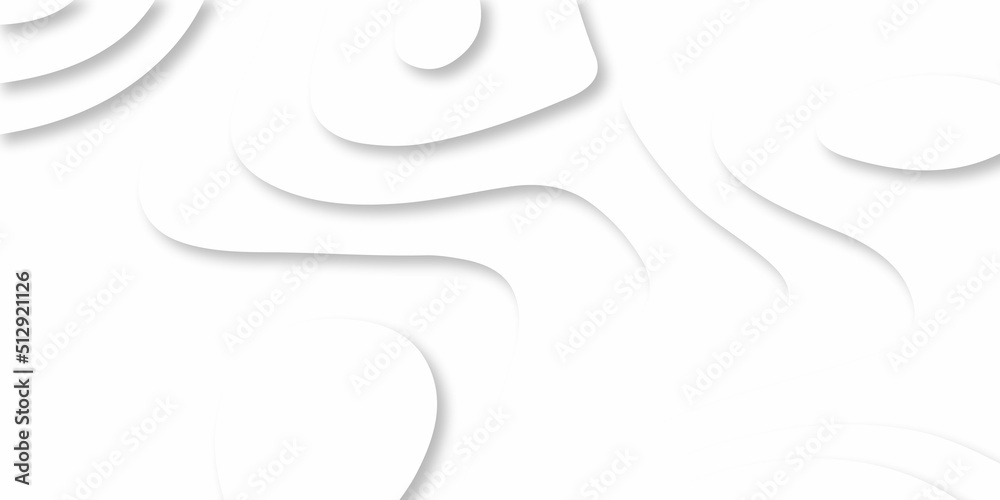 Modern White wavy vector background. White paper cut background with 3D style and gradient white color. Abstract white papercut with wavy layers, opographic canyon map light relief texture.