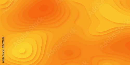 Luxurious colorful papercut background. Abstract realistic paper cut decoration textured with wavy layers. Geometric cut paper orange luxury background with gold elements, topography map concept.