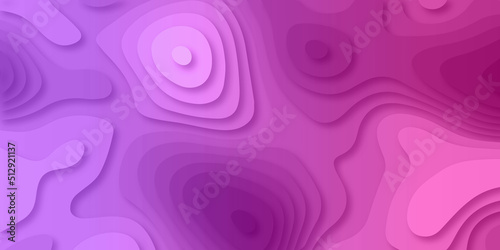 Luxurious colorful papercut background. Abstract realistic paper cut decoration textured with wavy layers. Geometric cut paper pink luxury background with gold elements, topography map concept.