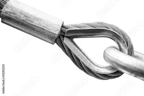 Cuadro en lienzo Heavy Industrial Giant Metal Rope Sling Wire on lock loop hook isolated on white background
