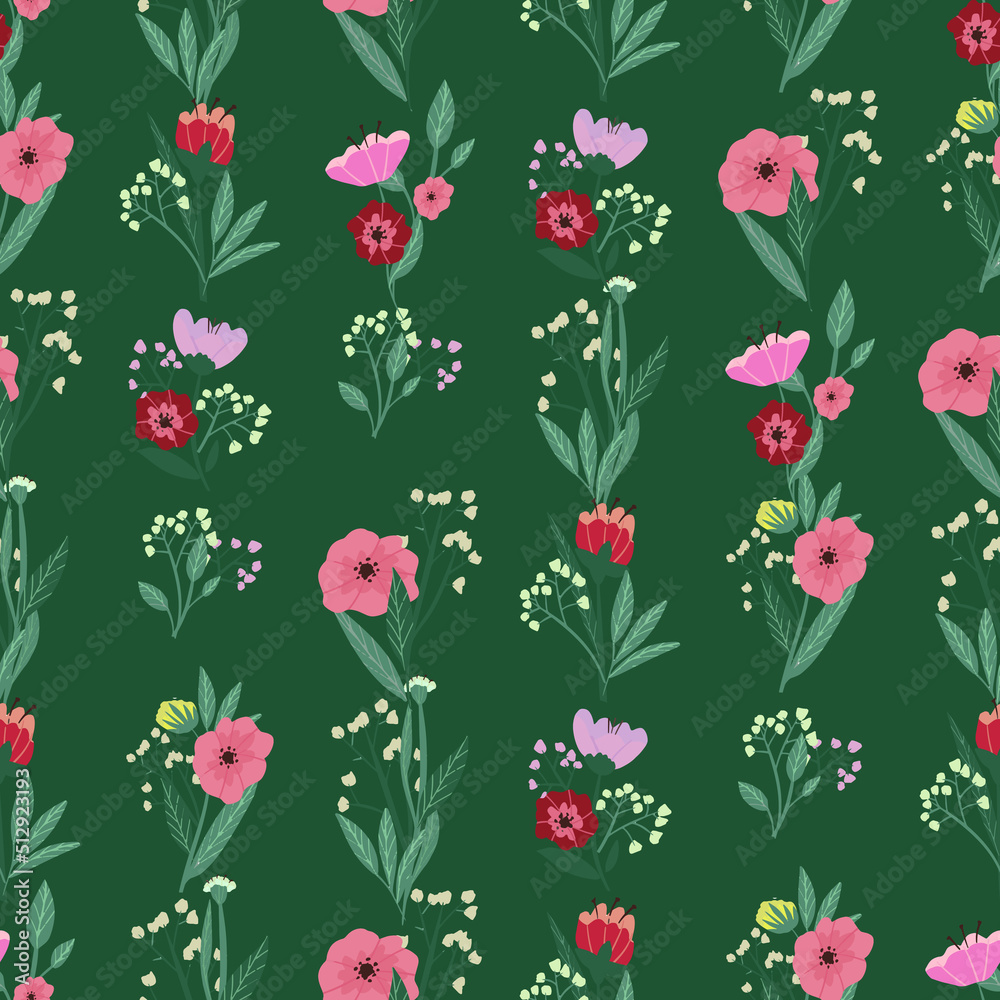 Seamless pattern with spring bright flowers. Vector illustration