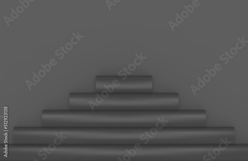 3d rendering. dark gray cylinder pipes stack wall background.