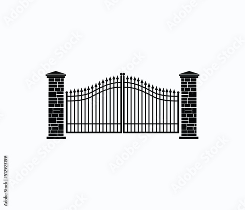 Iron gate with bricks wall 