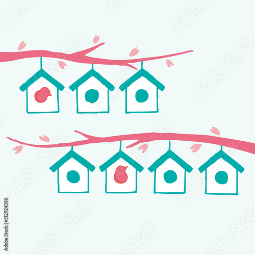 Bird houses with branches illustration - Vector