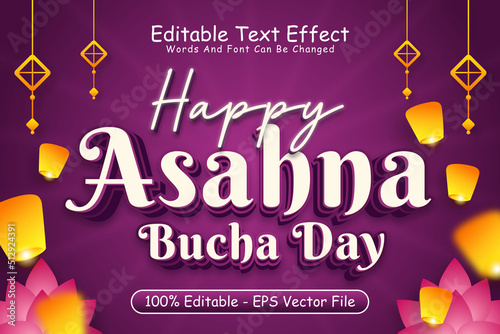Happy Asahna Bucha Day Editable Text Effect 3 Dimension Emboss Modern Style photo