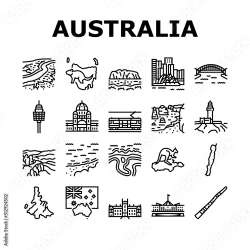 Fotobehang Australia Continent Landscape Icons Set Vector