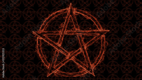 Pentagram drawn with real fire on air in a dark night photo