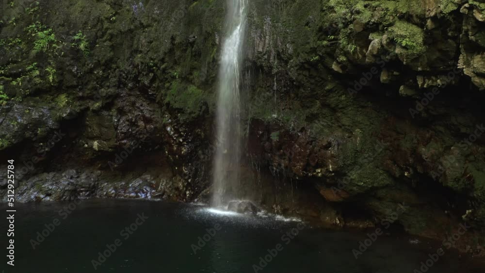 aerial pan right to left of a waterfall in Madeira Caldeirao Verde aerial pan right to left of a waterfall in Madeira Caldeirao Verde