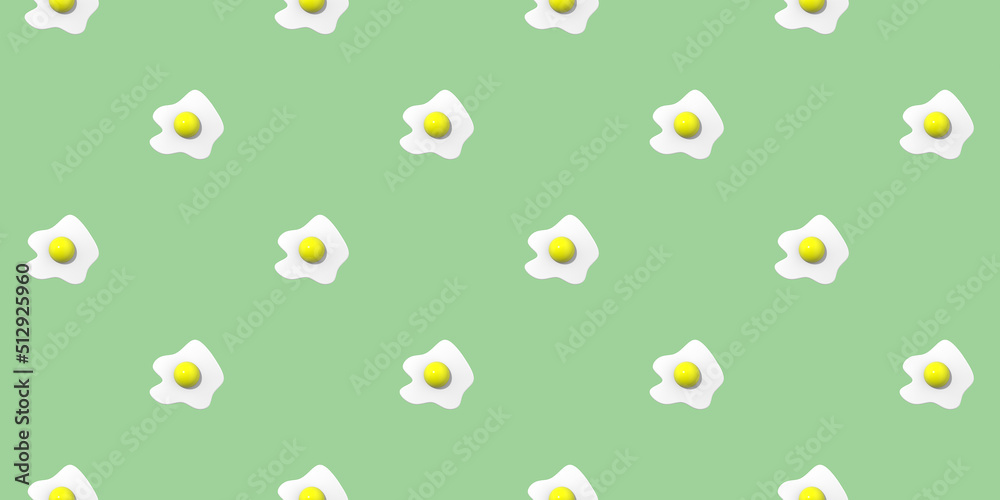 pattern. Image of chicken egg on pasty yellow green background. Egg with round yolk. Surface overlay pattern. Banner for insertion into site. 3D image. 3D rendering. pattern. Image of chicken egg on pasty yellow green background. Egg with round yolk. Surface overlay pattern. Banner for insertion into site. 3D image. 3D rendering.