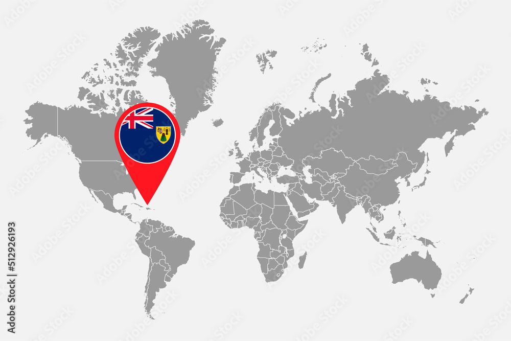 Pin map with Turks and Caicos Islands flag on world map. Vector illustration.