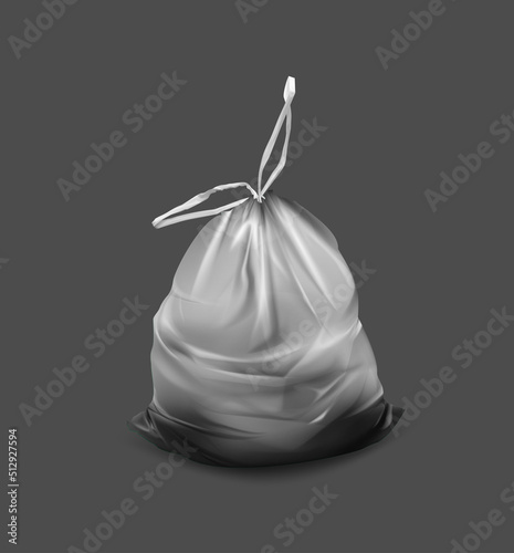 Realistic Detailed 3d Grey Plastic Trash Bag for Garbage and Rubbish. Vector illustration of Polyethylene Trashbag