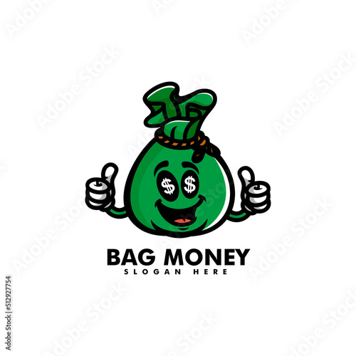Vector Logo Illustration Money Bag Mascot Cartoon Style.