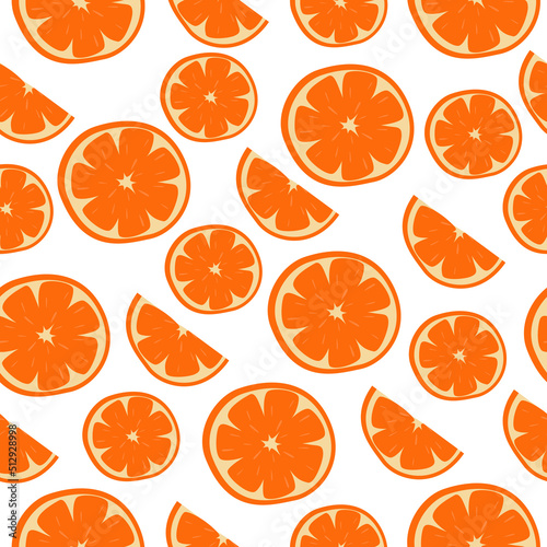 Vector seamless pattern with orange slices on a white background is isolated. Juicy bright summer pattern with citrus